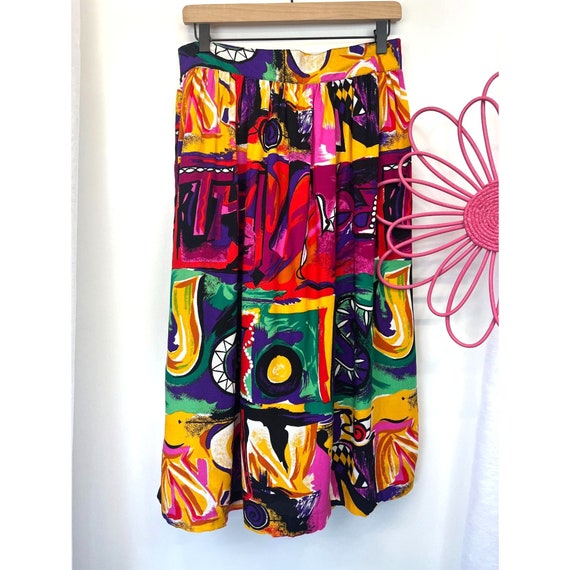 Vintage Groovy Bright Funky Print Abstract Skirt … - image 2