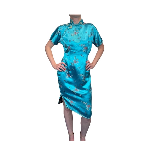 Vintage Silk Cheongsam Qipao Brocade Asian Dress Size… - Gem