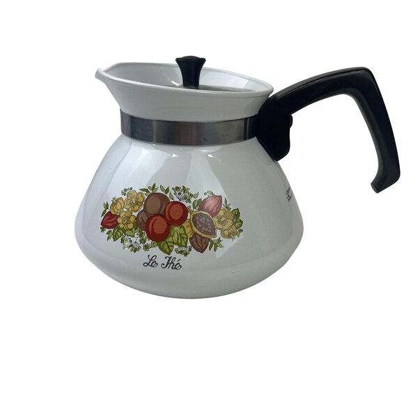 Vintage Mid Century Corning Ware 6 Cup P104 Coffee Pot "Le The" Stove Top Teapot Kettle Retro Flower MCM Kitchen Tea Lover Barista Gift