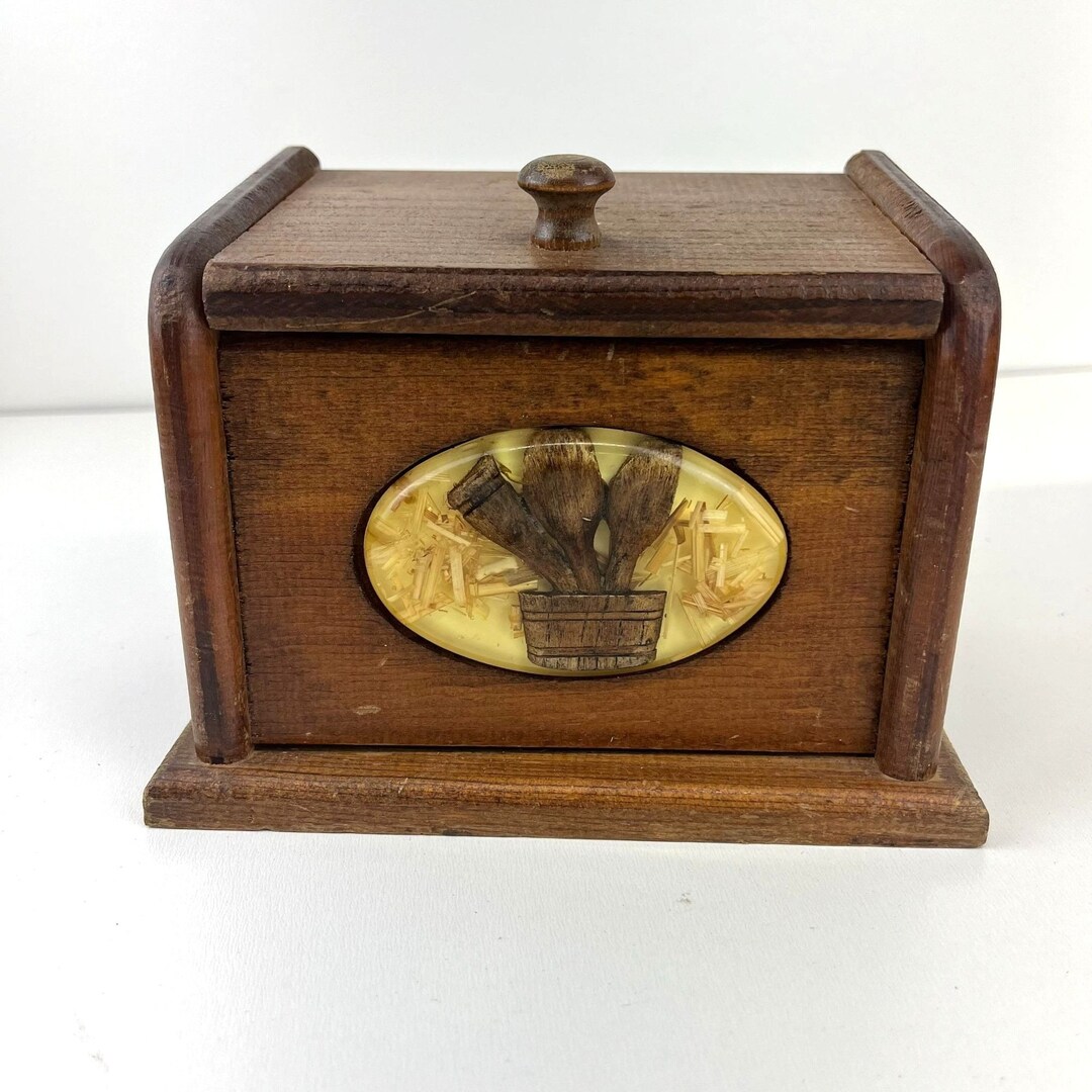 Vintage Lucite Wood Trinket Recipe Box MCM Oak Wood Hinged Etsy