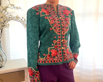 Veste chemisier en soie Adrianna Papell vintage : imprimé roses anglaises, taille 10