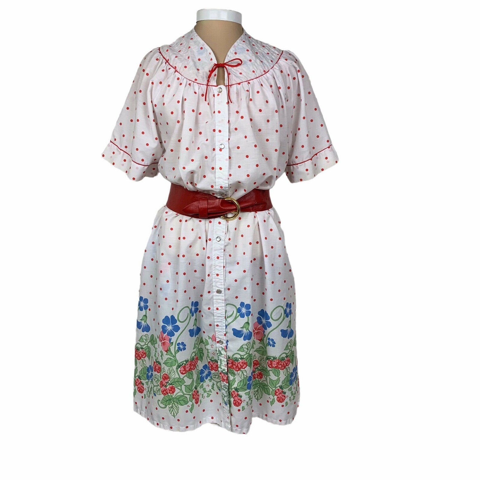 Vintage 80s 90s Summer House Dress M/L Red Polka Dot Floral Etsy