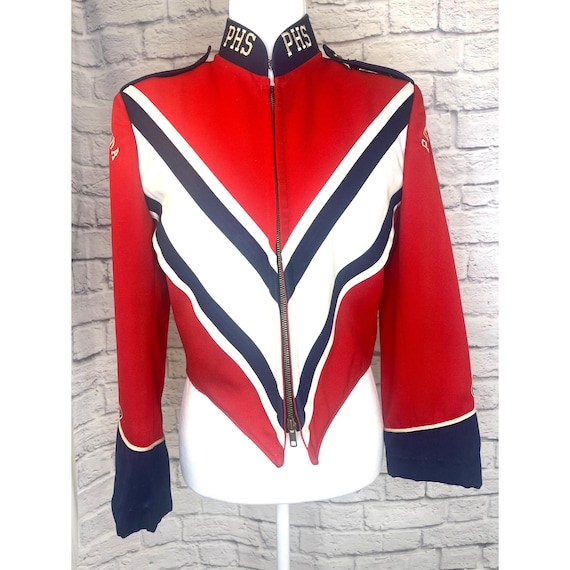 Vintage Marching Band Jacket: Red & Blue Eclectic Military Style
