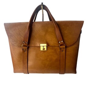 Borsa da lavoro vintage in pelle con dettagli intrecciati, 16" x 13", rara borsa per computer