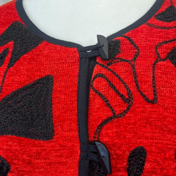 Vintage Art Deco Cat Jacket: Red Toggle Button 90… - image 4