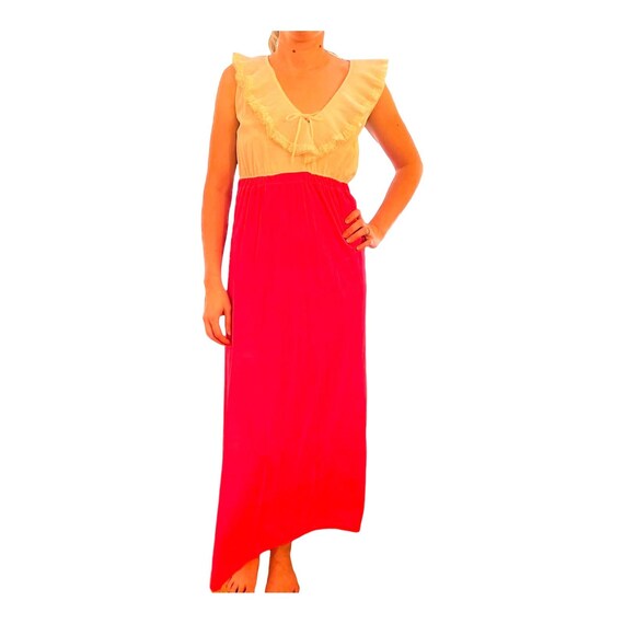 Buy Vintage Color Block Maxi Slip Dress - 60s/70s Ruffle Collar, Size MED  Online in India - Etsy
