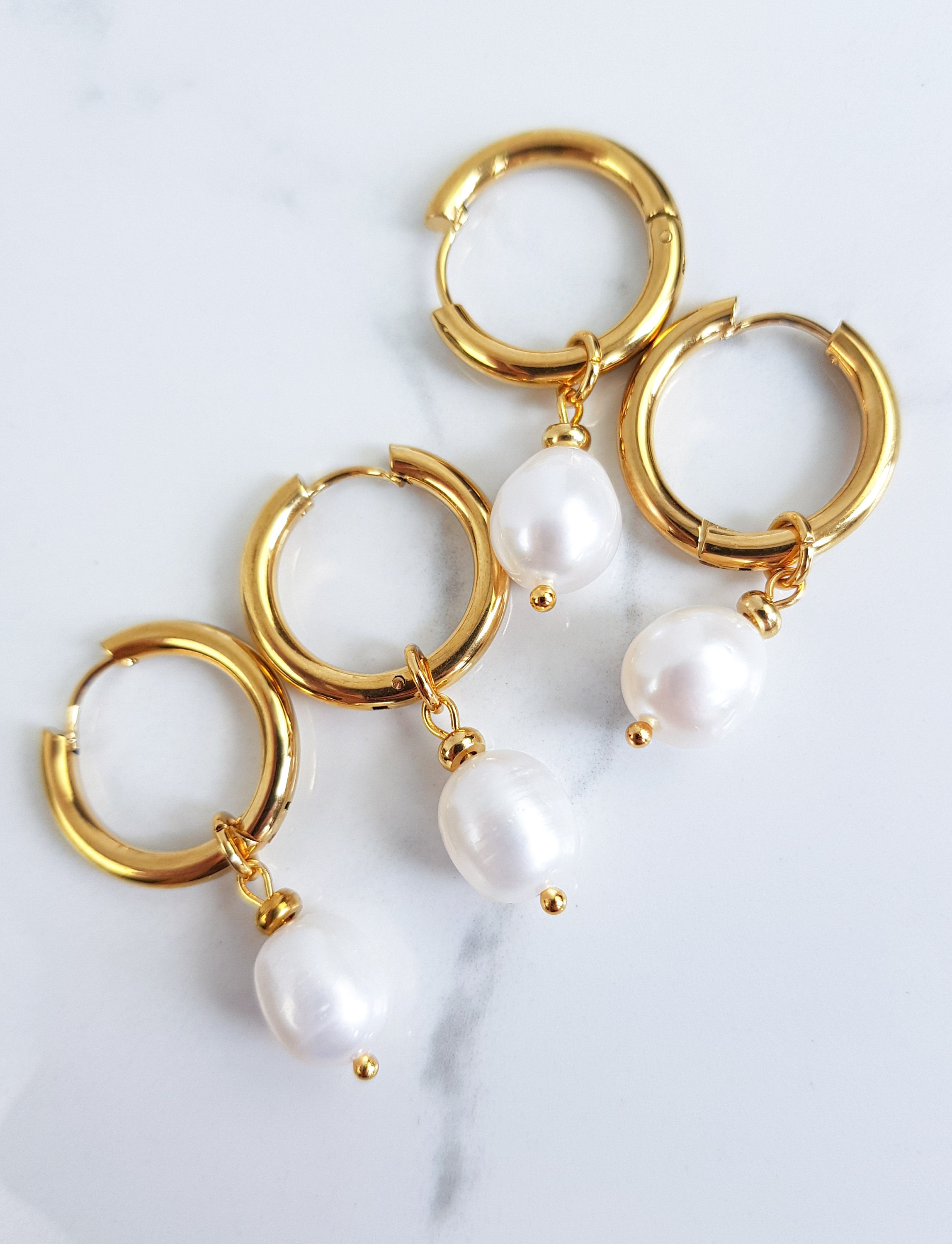 Pearl Huggie Hoop earrings Pearl Hoop earrings Baroque pearl Etsy