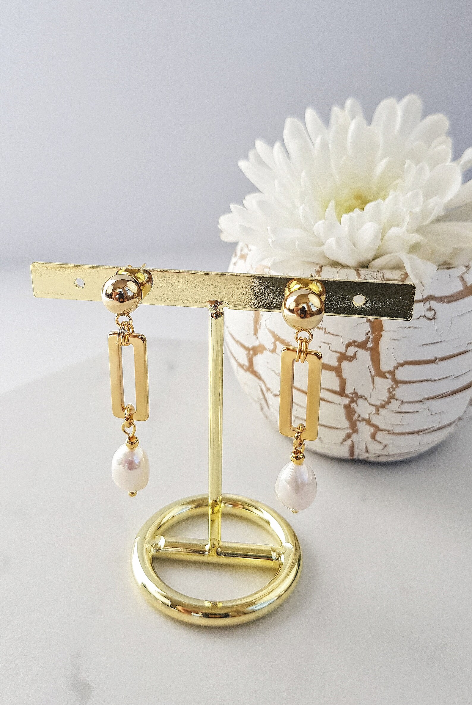 Baroque pearl earrings Real pearl Earrings Gold post Etsy