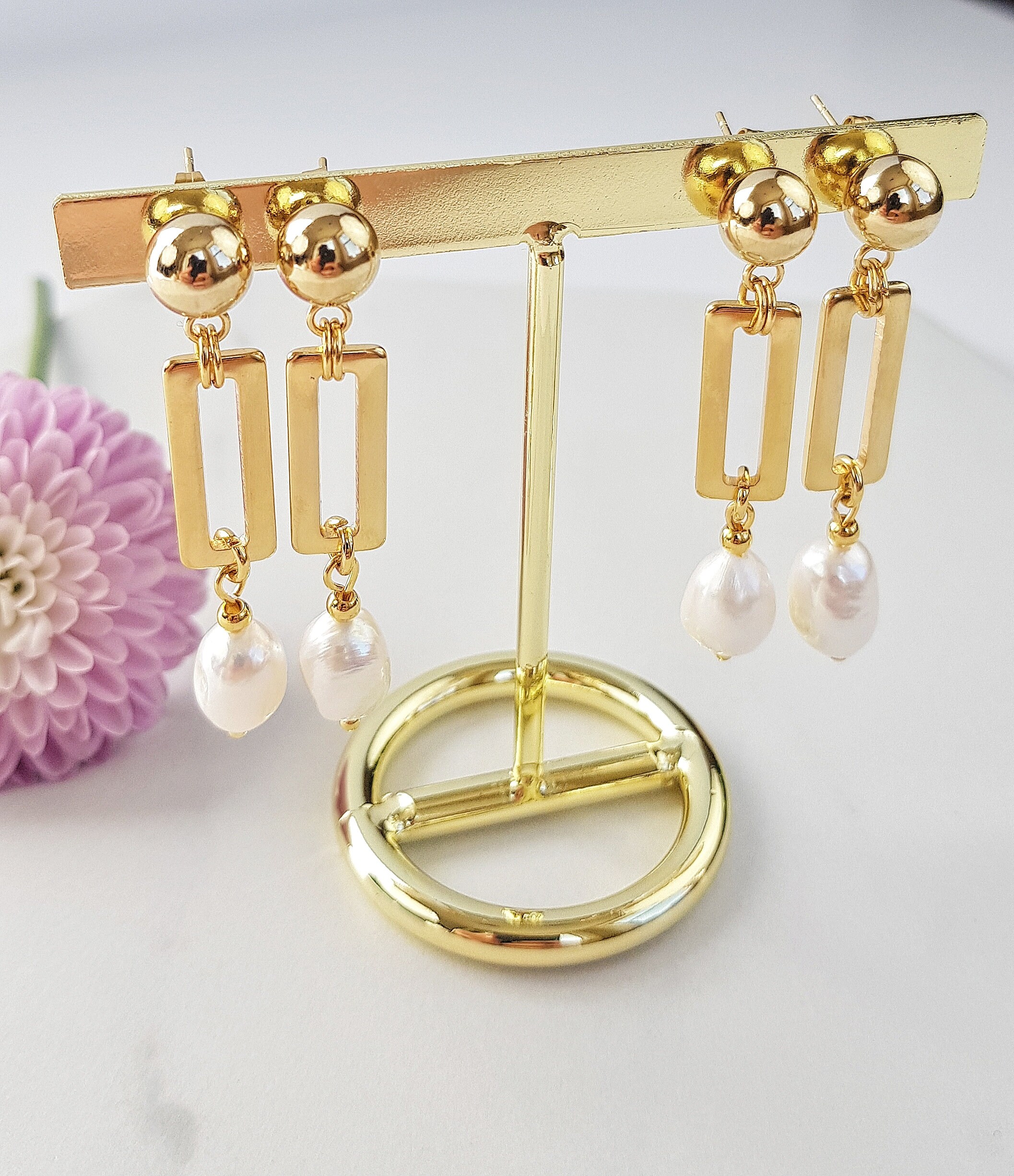Baroque pearl earrings Real pearl Earrings Gold post Etsy