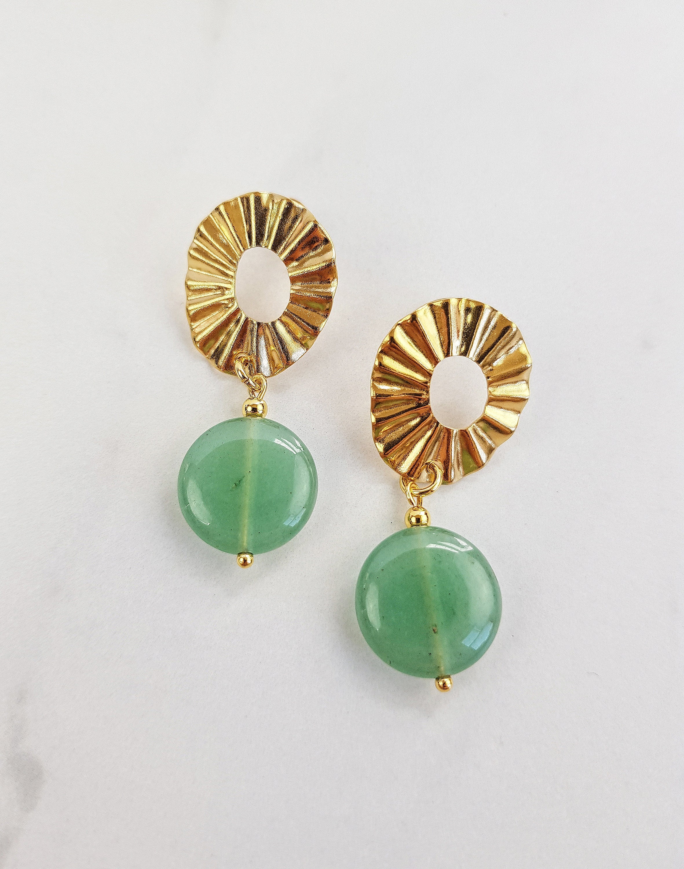 Gold Jacket Earrings with Green Aventurine