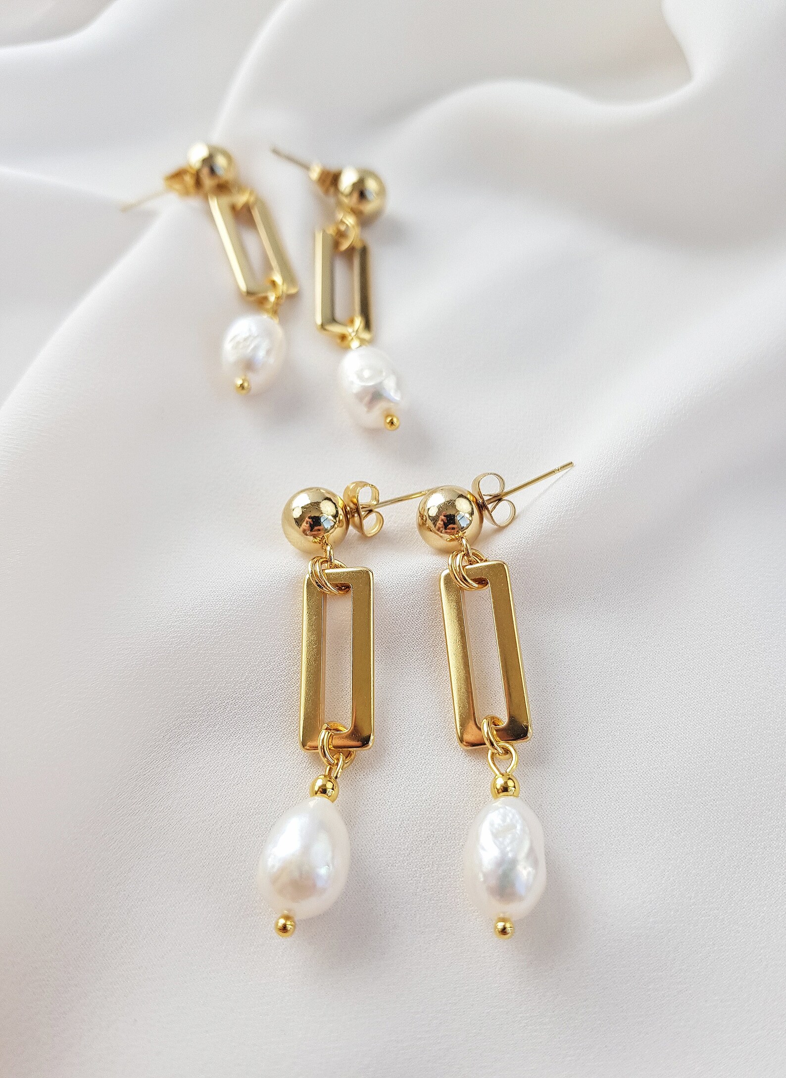 Baroque Pearl Earrings Real Pearl Earrings Gold Post Etsy