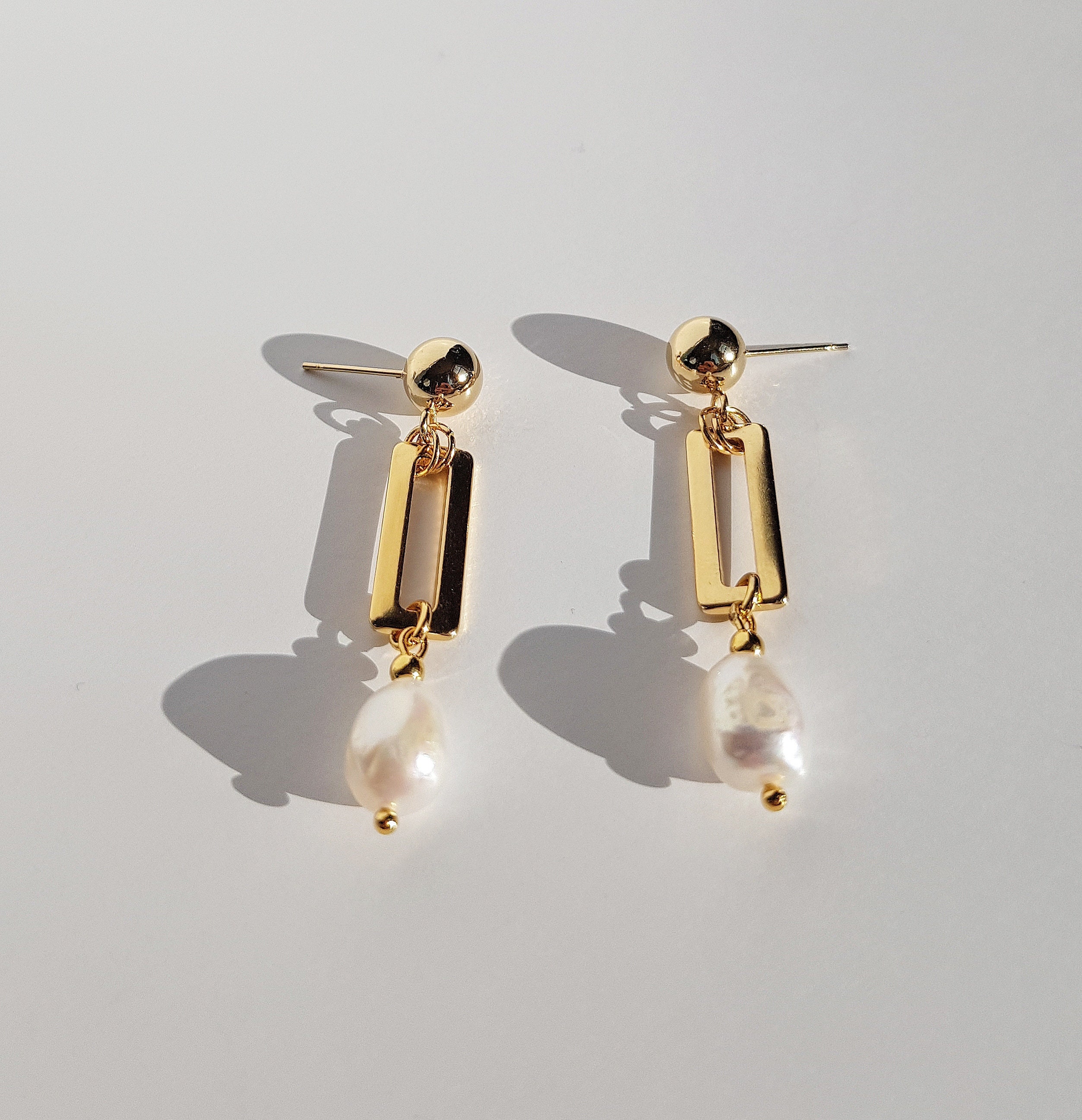 Baroque pearl earrings Real pearl Earrings Gold post Etsy