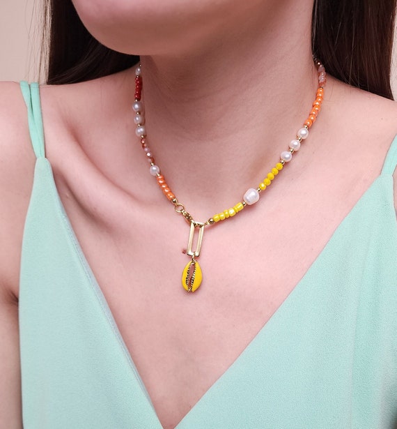 Cowrie Shell Necklace Beaded Necklace Y2k 90s Necklace Colorful Beaded Pearl Necklace Beaded Choker Funky Necklace Trendy Necklace Etsy Canada