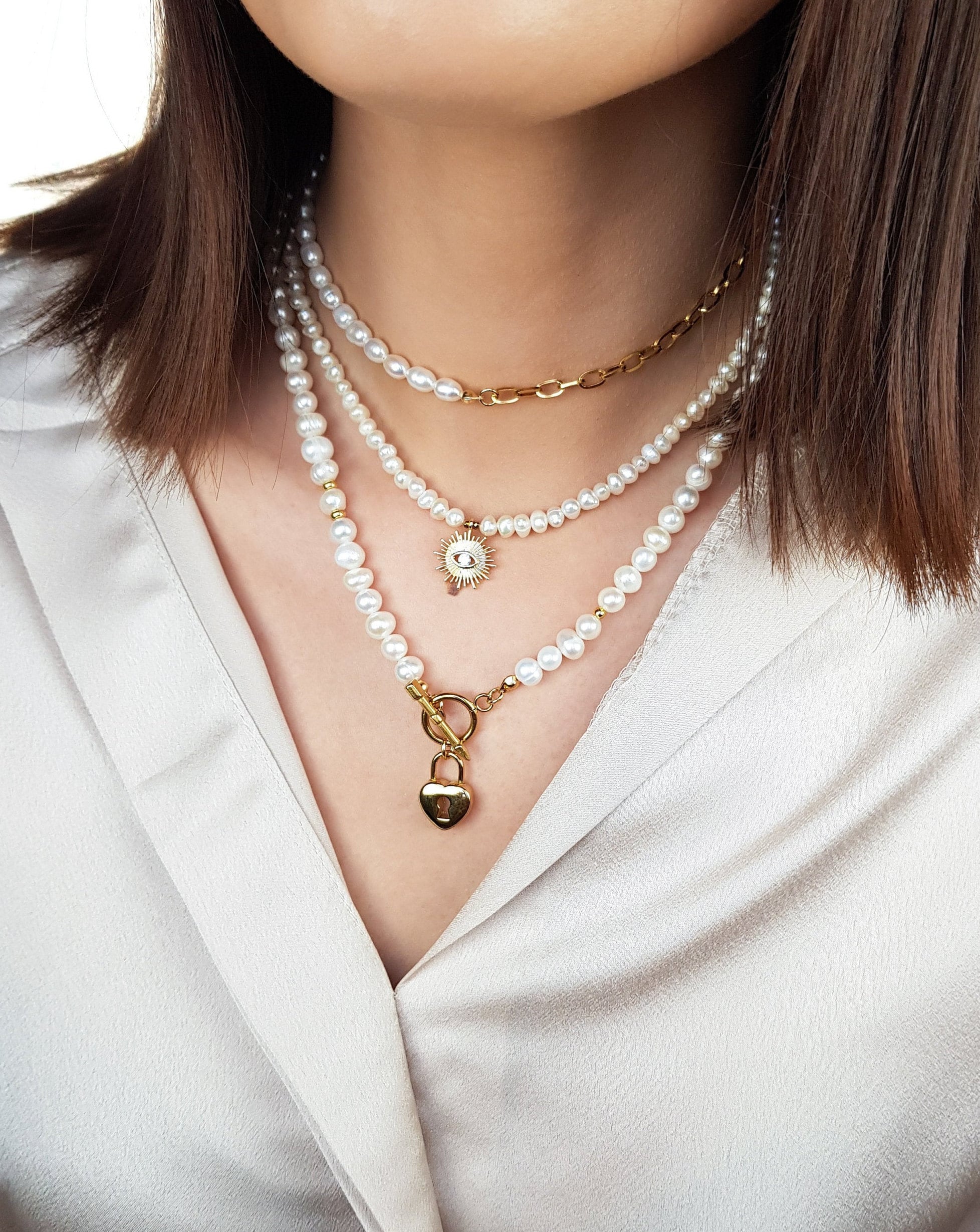 Half pearl half chain necklace Minimal pearl choker Etsy
