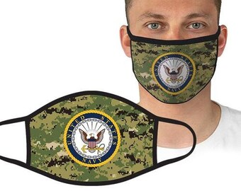 Officially Licensed U.S. Navy Washable Face Mask / Face Covering, US Navy Camouflage Mask, 100% Cotton Adjustable Face Mask, Navy Face Mask
