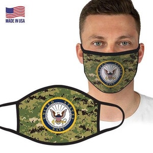 Officially Licensed U.S. Navy Washable Face Mask / Face Covering, US Navy Camouflage Mask, 100% Cotton Adjustable Face Mask, Navy Face Mask