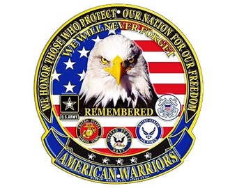12'' American Warriors Aluminum Round Sign / Wall Decor / Wall Hanging, U.S. Armed Forces Circle Sign, USA Always Remembered Wall Decoration