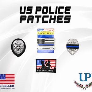 US Police Department Iron On and Velcro Patches, Police Patch, Police Officer Patches, Cop, Policeman Patches for Jackets, T-Shirts, Masks
