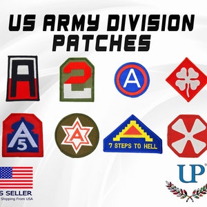 Embroidered US Army Divisions Iron On Patches, Embroidered Army Division Patches, 1st, 2nd, 3rd, 4th, 5th, 6th, 7th, 8th Army Division Patch