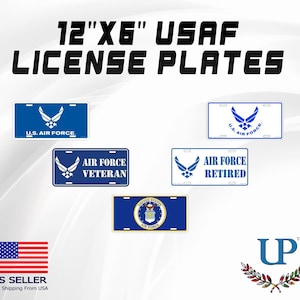 12&#39;&#39;x6&#39;&#39; Aluminum US Air Force License Plates, New and Old Logo Air Force License Plates, Air Force Retired, Air Force Veteran License Plate