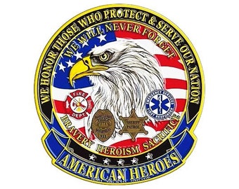 12'' American Heroes Aluminum Round Sign / Wall Decor / Wall Hanging, US First Responders Circle Sign for Police, Firefighter, EMS, Sheriff