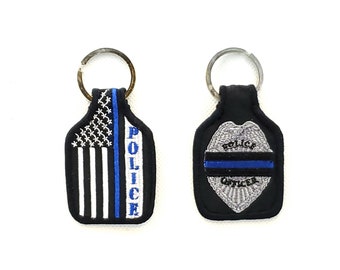 Embroidered POLICE Keychain, The Thin Blue Line Keyring, Police Badge Keyring, Soft Fabric Keyring for Law Enforcement, Police Short Keyring