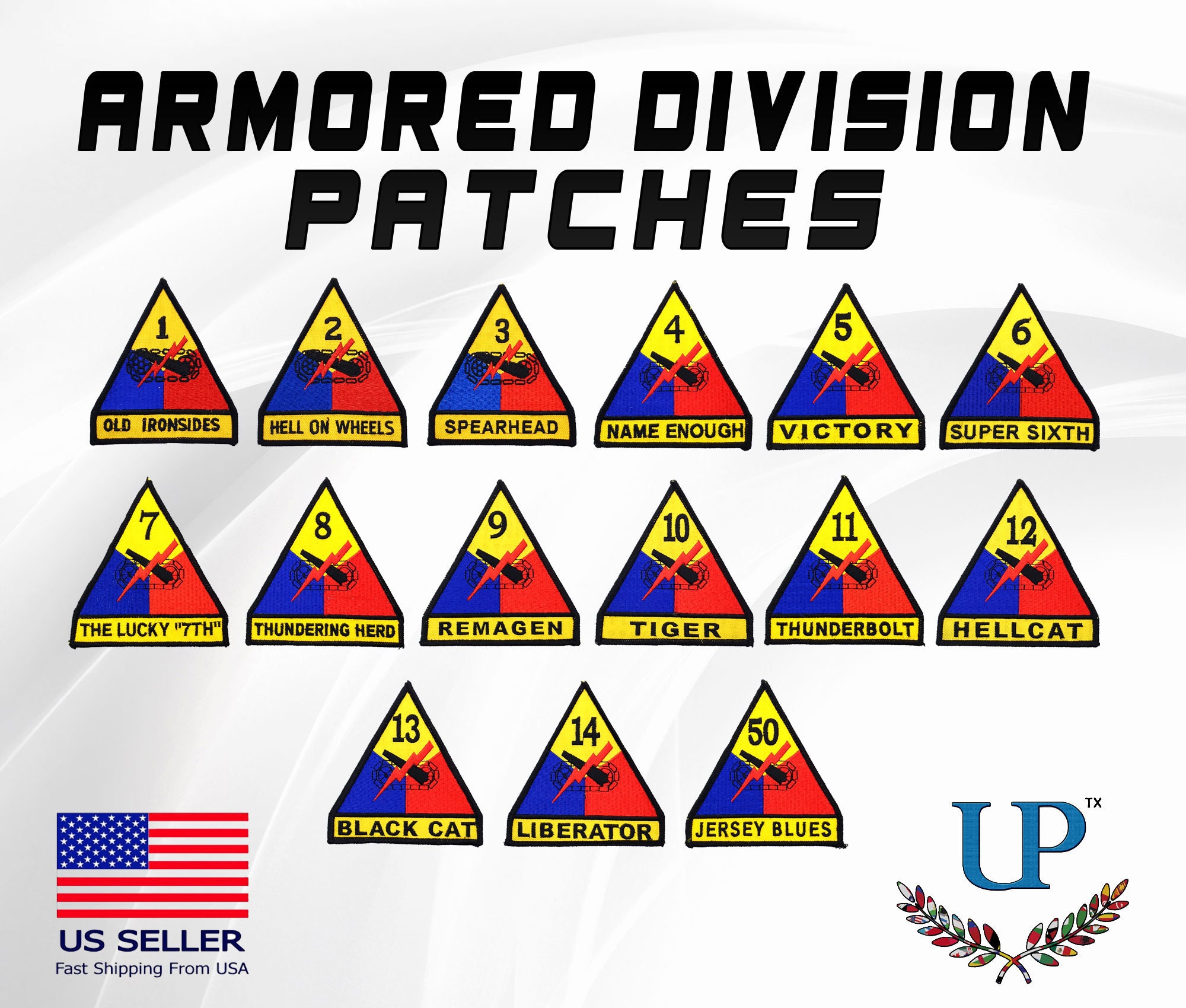 Embroidered US Army Armored Divisions Iron on Patches, Armored