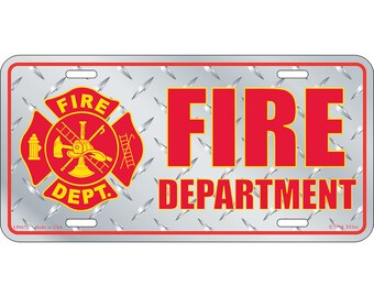 Fire Department Logo License Plates, 12''x6'' Aluminum Firefighter License Plate, Fireman License Plate, Fire Department, License Plate