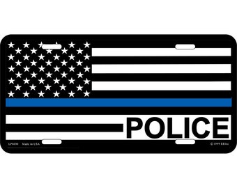 The Thin Blue Line Flag License Plates, 12''x6'' Aluminum Police License Plate, Blue Line License Plate, Police Officer, Law Enforcement,