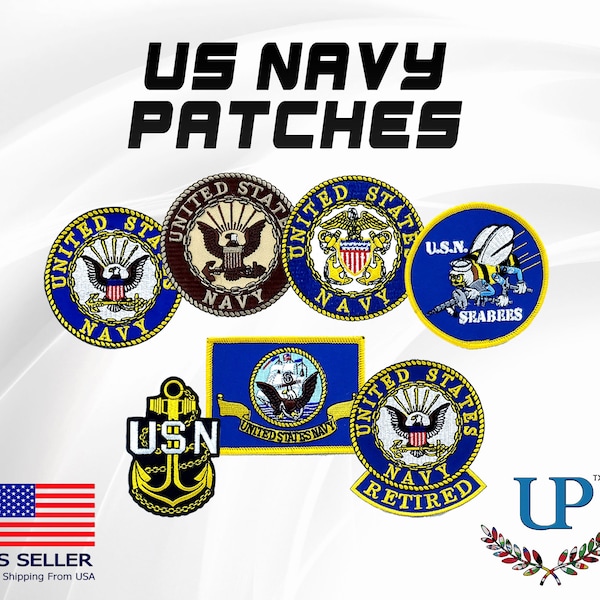 US Navy Iron On and Velcro Patches, Seabees, USN, Retired and Veteran Patches, Top Gun Patches, Naval Aviation, Embroidered US Navy Patches