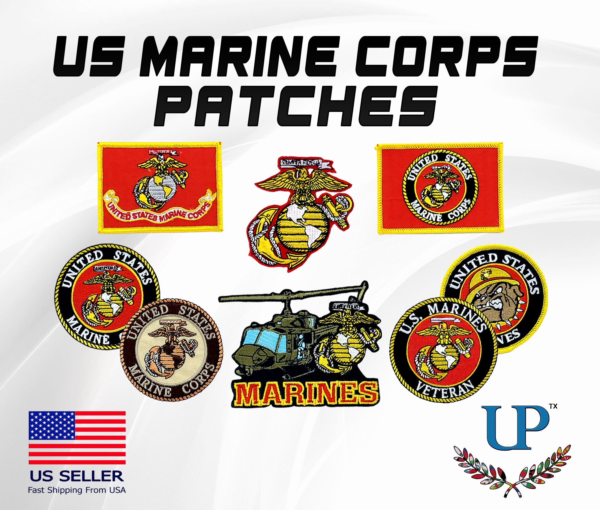 Marine Corps Patches With Iron on and Velcro Fastener Backing