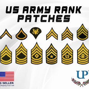 Embroidered US Army Rank Sew On Patches, Green Fabric US Military Rank Patches, Single Private, Corporal, Sergeant Rank Patches for Jackets