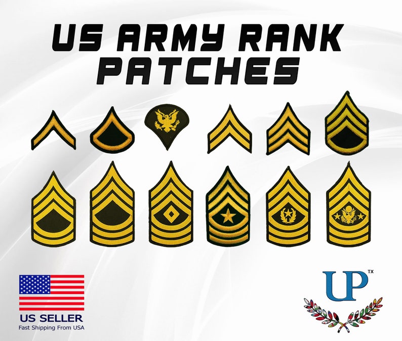 Embroidered US Army Rank Sew on Patches, Green Fabric US Military Rank Patches, Single Private