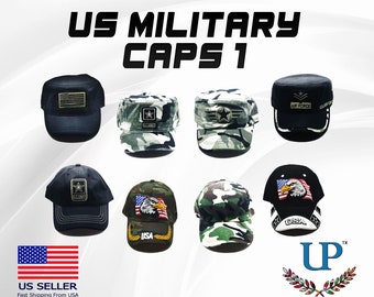 US Military Caps, US Army Cap, US Air Force Cap, American Flag Cap, Patriotic Cap, Embroidered Flag with Eagle, Camouflage Cap, Camo Hat