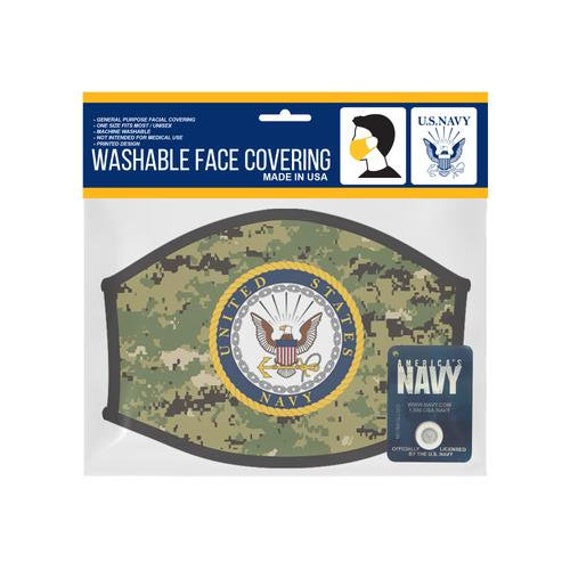 Officially Licensed U. S. Navy Washable Face Mask / Face Covering, US Navy Camouflage Mask, 100% Cotton Adjustable Face Mask, Navy Face Mask