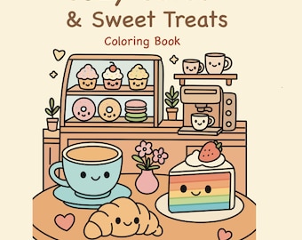 Cozy Cafés & Sweet Treats Coloring Book Digital Download