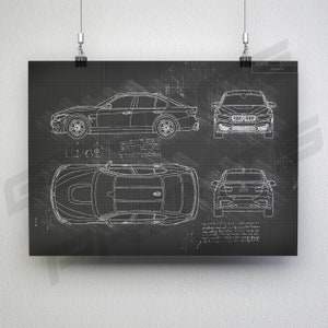 BMW M3 F80 (2014-2018) Car Blueprint Poster - Da Vinci Car Wall Art - Blue Print Illustration - BMW M3 Car Poster - BMW M3 Art (Unframed)
