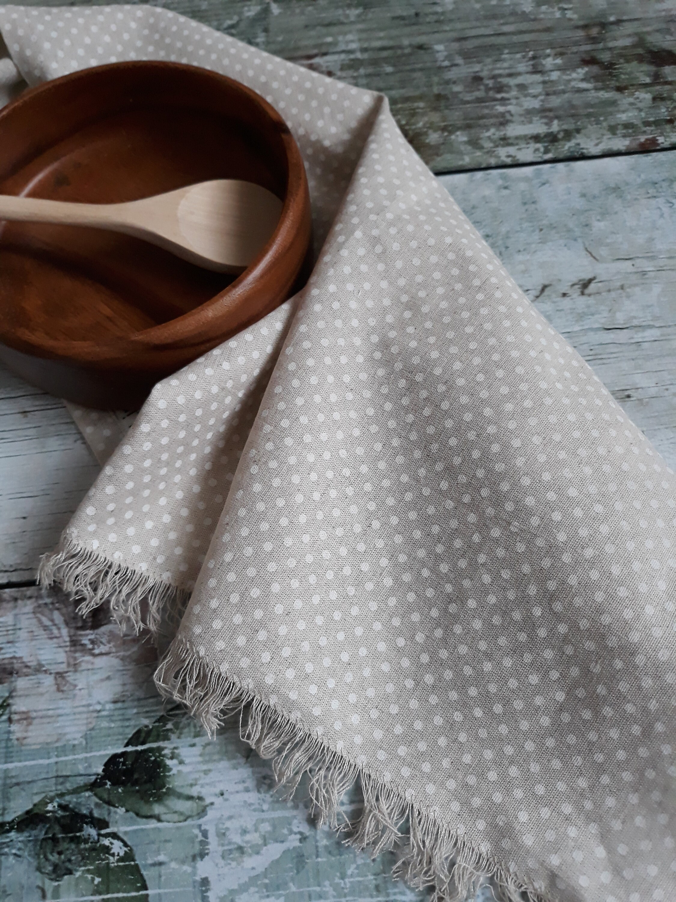 Linen tea towel Soft dish towel fringed towels Polka dot Etsy