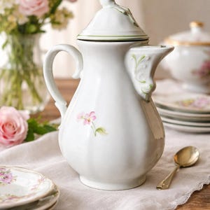 Vintage ANCAP Italy Kaffeekanne | R. Selezione Porcellane d’Art | Handbemalte rosa Blumen Kaffeekanne | Italienisches Feines Porzellan 24 cm