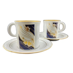 Pair of Vintage Weimar Porcelain Espresso Cup and Saucer Sets – GDR, 1973–1977