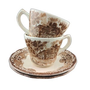 Set of 2 VTG Espresso /Demitasse Tea Cup &Saucer Grindley Oronstone &quot;Country Inns&quot; Homeland Design – Made in England –Rustic English Pottery