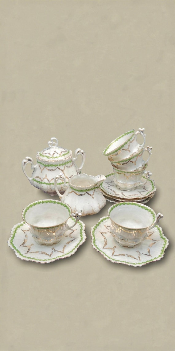 Antique Austro-Hungarian Porcelain Tea Set 1880s | Moritz Zdekauer | Gilded Victorian Teaware | Museum Quality Collectible