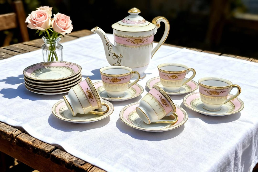 Rococo Tea Vintage Porcelain Espresso Set, Rococo Tea Pot, 22K Gold Accents - Etsy