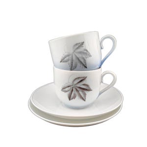 Xícara e pires de porcelana B&G Copenhagen – Dinamarca – Motivo botânico azul – Folhas caindo de Kjobenhavn