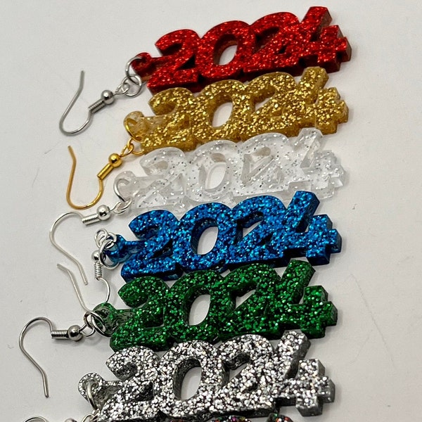 2024 Glitter Acrylic Earrings in multiple sparkly colors! |  High School Senior Earrings | Class of 2024 Gift | Graduation
