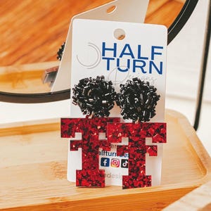 Texas Tech Earrings, Red Raider Red & Black Chunky Glitter Acrylic Earrings, Game Day Jewelry gift for students, fans and alumni