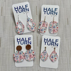 Half Turn Designs mahjong earrings collection made by colorful mahjong tile-printed acrylic