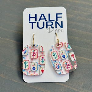 Everyday mahjong tile earrings with hypoallergenic gold finish hooks