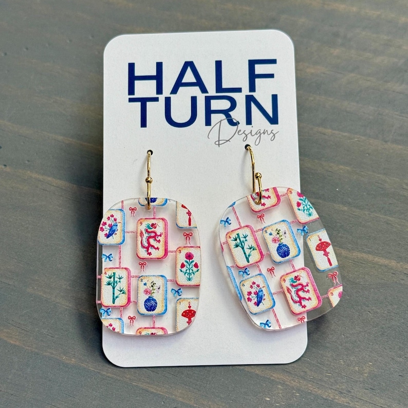 Everyday mahjong tile earrings with hypoallergenic gold finish hooks