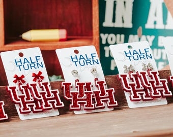 University of Houston Earrings, Cougars Red and White Game Day Jewelry, UH Coogs Accessories